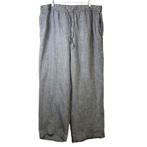 Charter Club Grey Women's 100% Linen Drawstring Waist Wide Straight Leg Pants XL